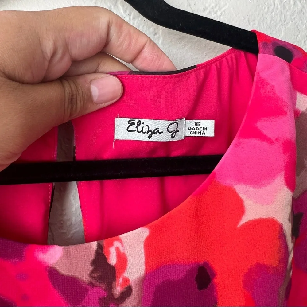 Eliza J Floral High Low Dress Red Black preppy wedding summer bohemian party - Picture 13 of 15